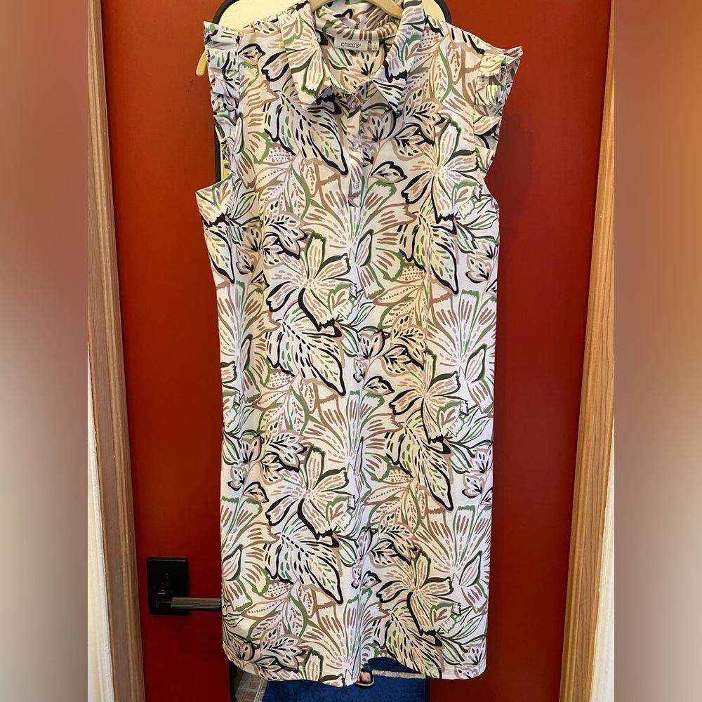 NWOT Chicos XXL (4) Women’s Floral Print Dress in Cream/Green